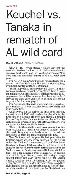 Keuchel vs. Tanaka in Rematch of AL Wild Card