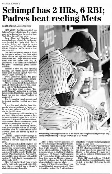 Schimpf Has 2 HRs, 6 RBI; Padres Beat Reeling Mets