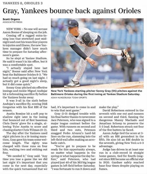 Gray, Yankees Bounce Back Against Orioles